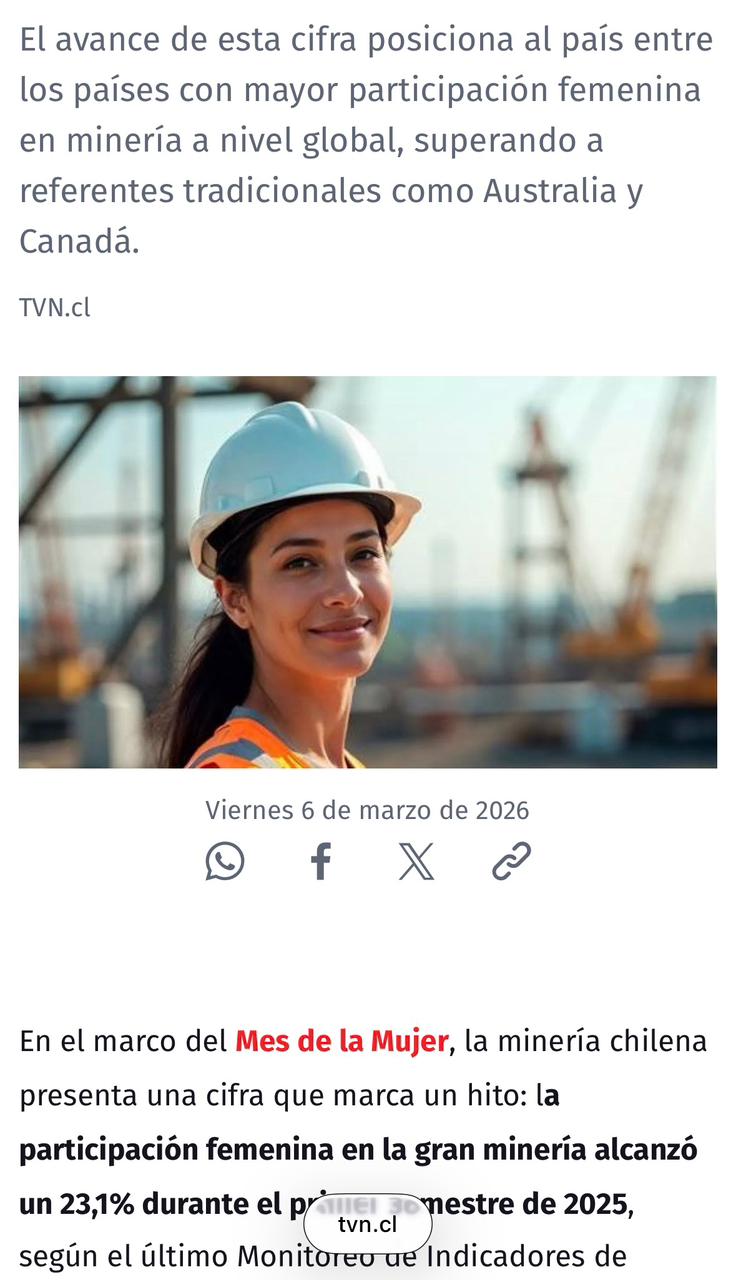 Mes de la Mujer: Chile alcanza 23% de participación femenina en minería | TVN